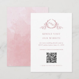 Cartão De Informações Dusty Rosa Watercolor Monograma QR Code/RSVP Onlin