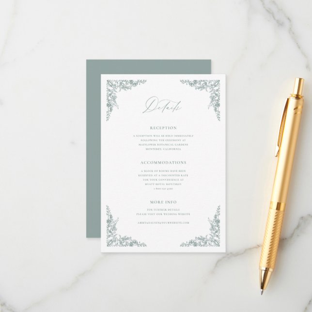 Cartão De Informações Dusty Sage Details Enclosure Card Wedding Info (Frente/Verso In Situ)