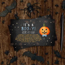 Cartão De Informações É um Boo-y! Chá de fraldas de Halloween de Pequeno