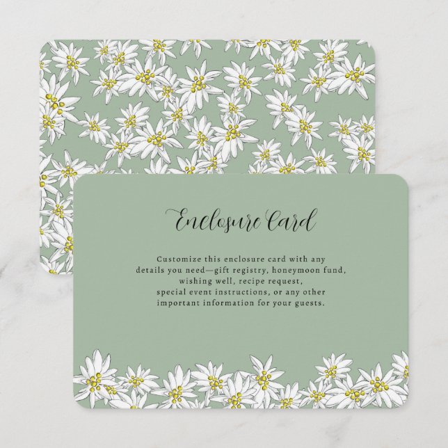 Cartão De Informações Edelweiss Flor Silvestre Sage Verde Chá de Bebê (Frente/Verso)