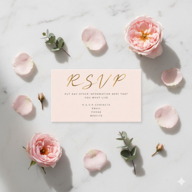 Cartão De Informações Efeito de ouro, rosa RSVP (Pink and gold pretty R.S.V.P wedding enclosure card.)