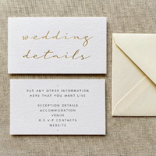 Cartão De Informações Efeito de script dourado, detalhes em branco