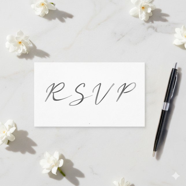 Cartão De Informações Efeito preto e branco, RSVP (Grey script R.S.V.P modern wedding enclosure card.)