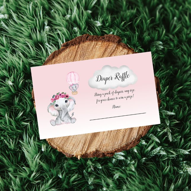 Cartão De Informações Elefante Balão de Ar Quente Fralda Rapariga Raffle (Criador carregado)