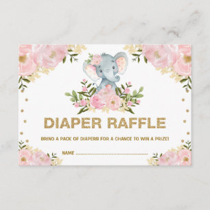 Cartão De Informações Elefante Chic Blush Dourada Fralda Floral Bebê Raf