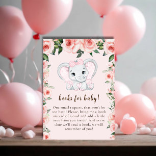 Cartão De Informações Elefante Cutie Blush Livros Florais Rosa para Bebê