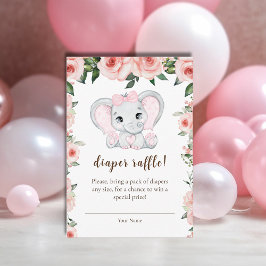 Cartão De Informações Elefante Cutil Blush Fralda Floral Rosa Raffle