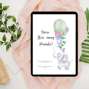 Cartão De Informações Elefante e Balão adivinham quantos amendoins