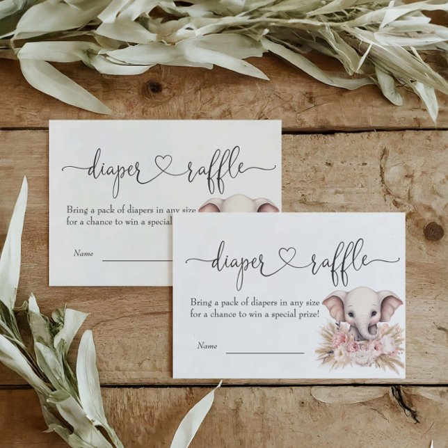 Cartão De Informações Elefante Rapariga Chá de fraldas Boho Raffle (Criador carregado)