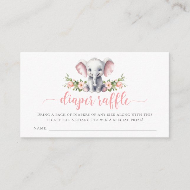 Cartão De Informações Elefante Rosa Menina Chá Fralda Raffle (Frente)