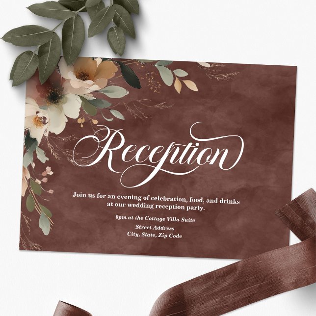 Cartão De Informações Elegance Rustic Garnet Recepção de casamento (Continue the celebration—our elegant reception cards guide guests from vows to festivities.)