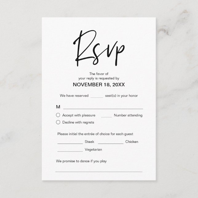 Cartão De Informações Elegância Casual Moderna, Responder, Fonte Preta,  (Frente)