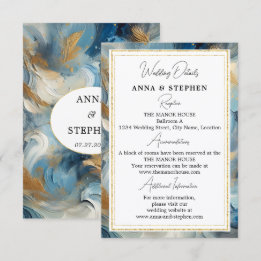 Cartão De Informações Elegância Contemporânea: Detalhes Dourados Azul Br