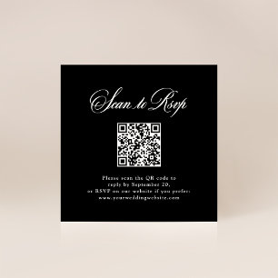 Cartão De Informações Elegância Italiana Preta   RSVP com Código QR
