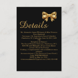 Cartão De Informações Elegância Luxuosa Detalhes de Casamento com Laço P