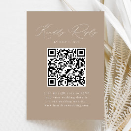 Cartão De Informações Elegância Moderna Bege RSVP Código QR