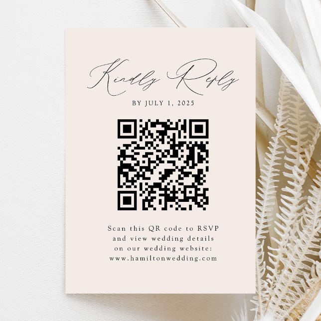 Cartão De Informações Elegância Moderna Creme QR Code RSVP (Criador carregado)