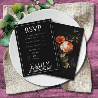 Cartão De Informações Elegant Antique Floral Wedding RSVP Meal Choices