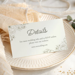 Cartão De Informações Elegant Beige Floral Script Wedding Website Detail