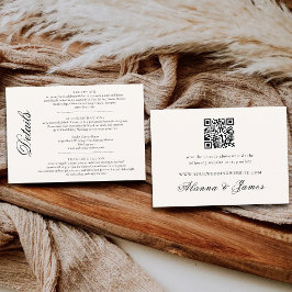 Cartão De Informações Elegant Black and White Wedding Details & QR RSVP
