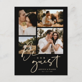 Cartão De Informações Elegant Black Gold Trendy Collage Wedding 4-Photo