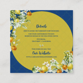 Cartão De Informações Elegant Blue Floral Gold Citrus Wedding Details