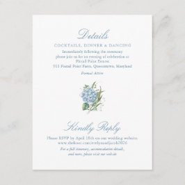 Cartão De Informações Elegant Blue Hydrangea Monogram Enclosure Card