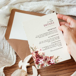 Cartão De Informações Elegant Blush & Burgundy Wedding Information Card