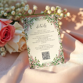Cartão De Informações Elegant Blush Garden Wedding Details with QR code