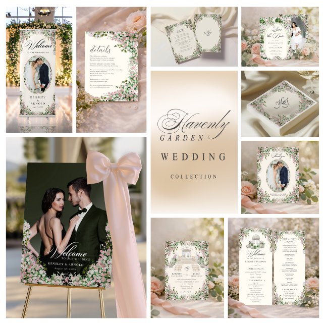 Cartão De Informações Elegant Blush Garden Wedding Timeline (Criador carregado)