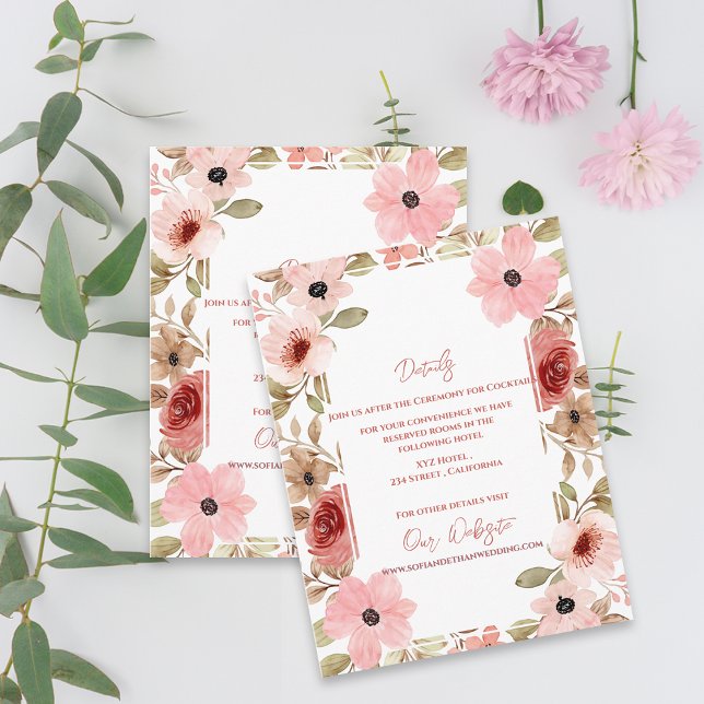 Cartão De Informações Elegant Blush Pink Floral Wedding Details (Elegant Blush Pink Floral Wedding Details Enclosure Card)