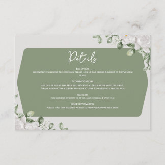 Cartão De Informações Elegant Botanical Sage Green White Floral Design