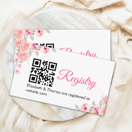 Cartão De Informações Elegant Bridal Shower | Watercolor Pink Floral Des