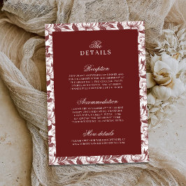 Cartão De Informações Elegant Burgundy Luxury Old Money Wedding Details