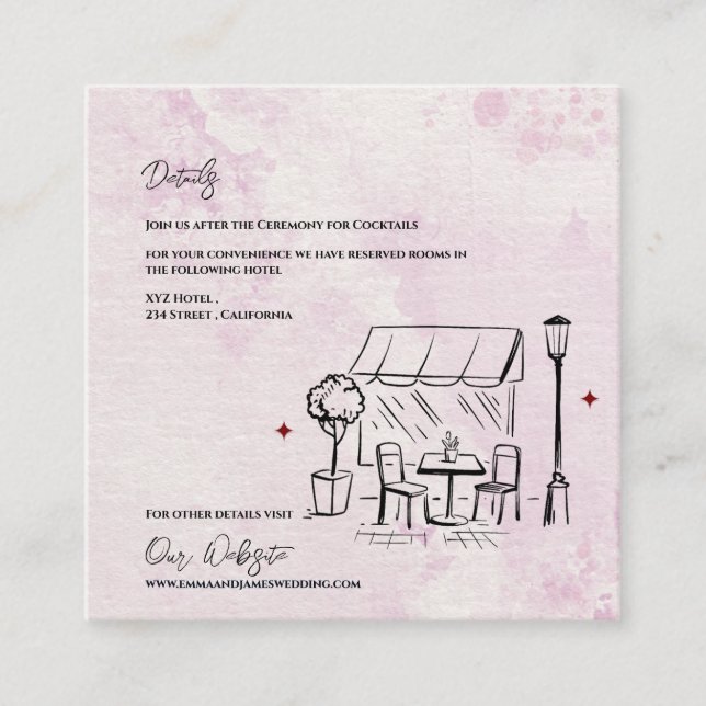 Cartão De Informações Elegant Café Sketch Illustration Wedding Details (Frente)