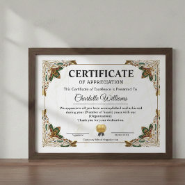 Cartão De Informações Elegant Certificate of Appreciation Award Template