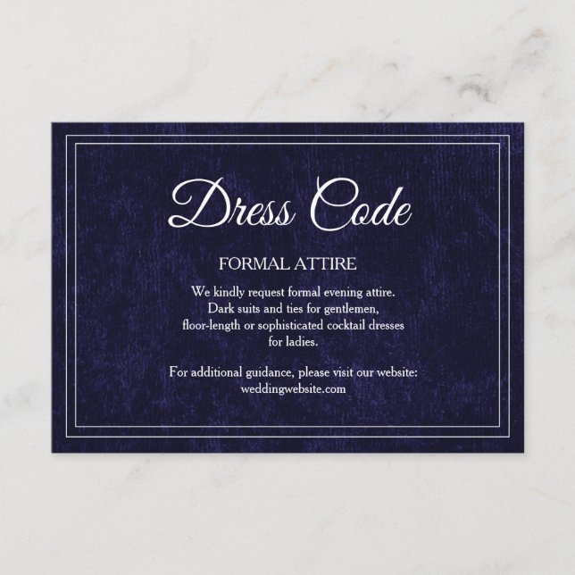 Cartão De Informações Elegant Classic Navy Blue Wedding Dress Code (Frente)