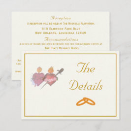 Cartão De Informações Elegant Cream & Ochre Two Hearts Catholic Wedding 