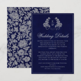 Cartão De Informações Elegant Crest Monogram Navy Heritage Wedding