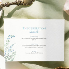 Cartão De Informações Elegant Dusty blue Floral Calligraphy Wedding