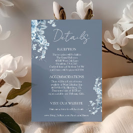 Cartão De Informações Elegant Dusty Blue Floral Details Wedding