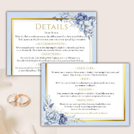 Cartão De Informações Elegant Dusty blue gold Floral wedding details