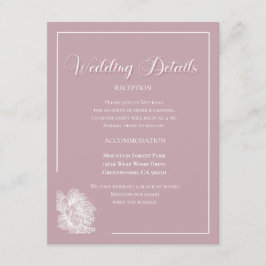 Cartão De Informações Elegant Dusty Pink White Floral Wedding