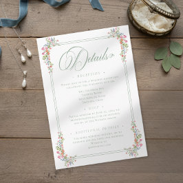 Cartão De Informações Elegant Dusty Sage Pastel Wildflower Crest Wedding