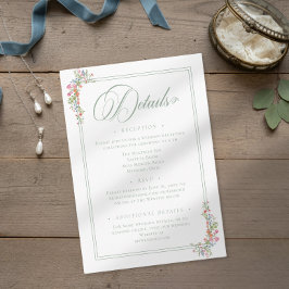 Cartão De Informações Elegant Dusty Sage Pastel Wildflower Crest Wedding