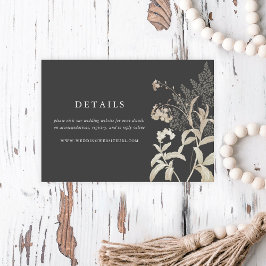 Cartão De Informações Elegant Earthy Floral Dark Grey Wedding Details