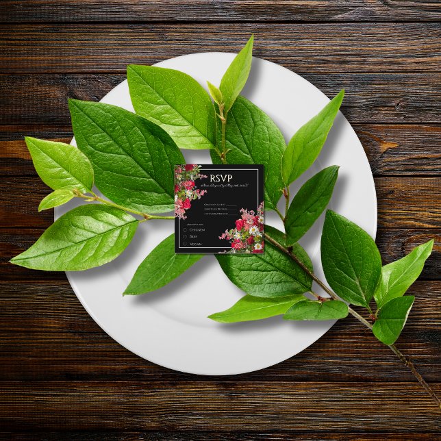 Cartão De Informações Elegant Floral Black Flower Photo Enclosure Card (Criador carregado)