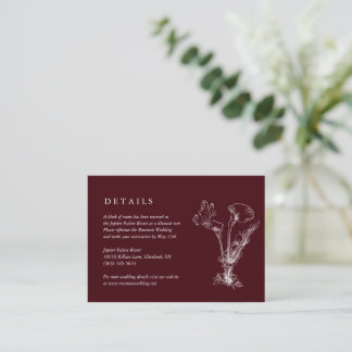 Cartão De Informações Elegant Floral Burgundy Wedding Details Card