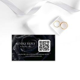 Cartão De Informações Elegant Floral Midnight Rose QR Code Wedding RSVP