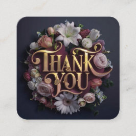 Cartão De Informações Elegant Floral “Thank You” Gold Lettering Design